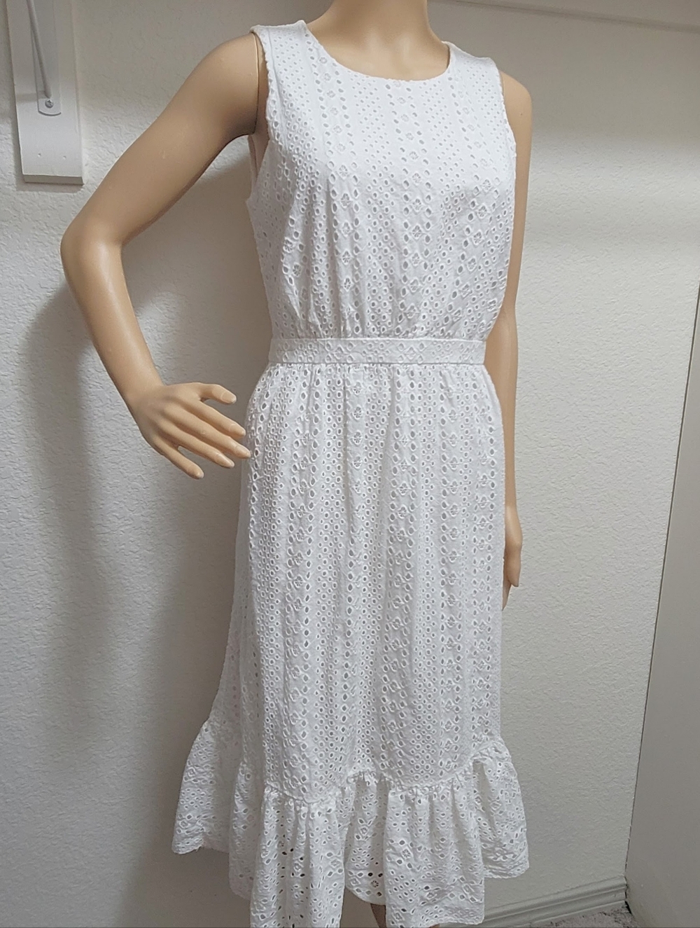 J. Crew White Eyelet Sleeveless Midi Dress Size 2